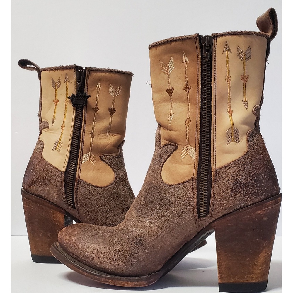 Junk Gypsy by Lane Wander Booties 6.5 Mexico Tan Leather/Suede Embroidered Arrow - Picture 9 of 16
